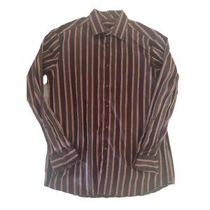 SOHO by Ben Sherman Men’s Button Up Dress‎ Shirt Size 16.5 34/35 Brown Striped